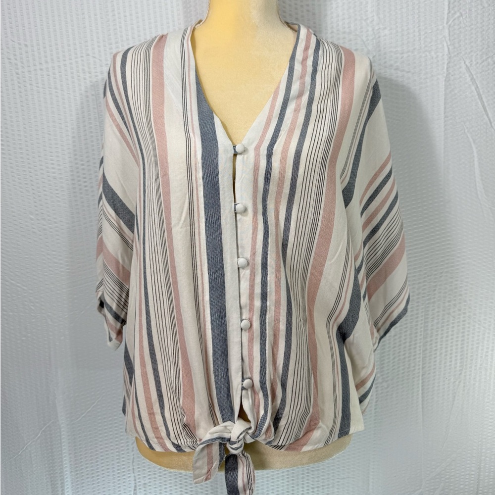 Sim & Sam Boho Tie Front Striped Dolman Sleeve Women’s Top blouse Size XL